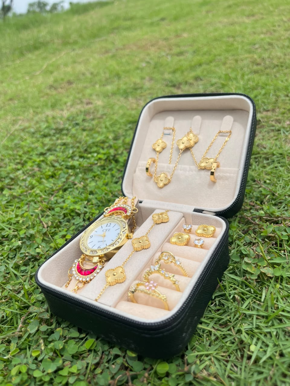 Golden Floral Watch Luxury Jewellery Gift Set