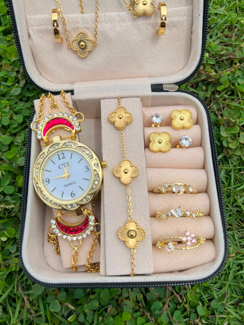 Golden Floral Watch Luxury Jewellery Gift Set