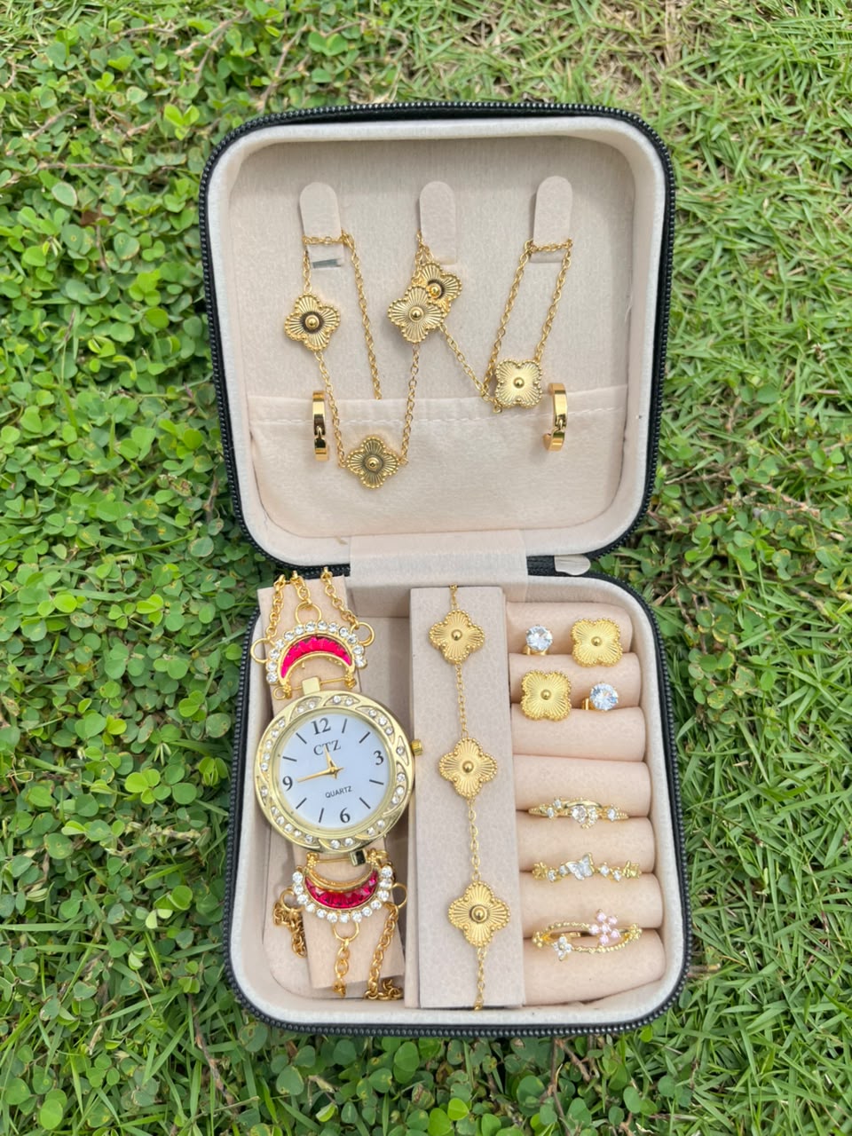 Golden Floral Watch Luxury Jewellery Gift Set