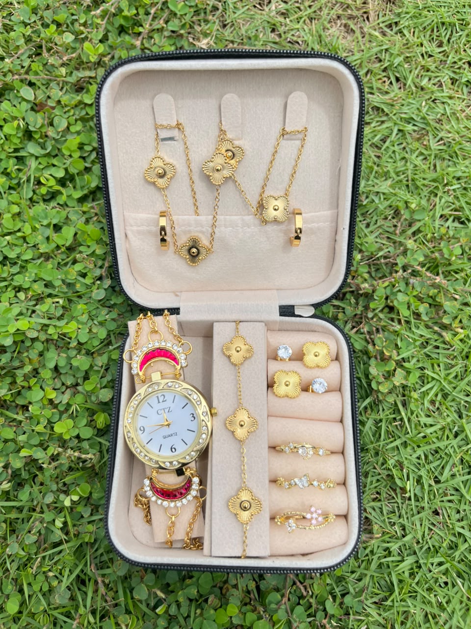 Golden Floral Watch Luxury Jewellery Gift Set