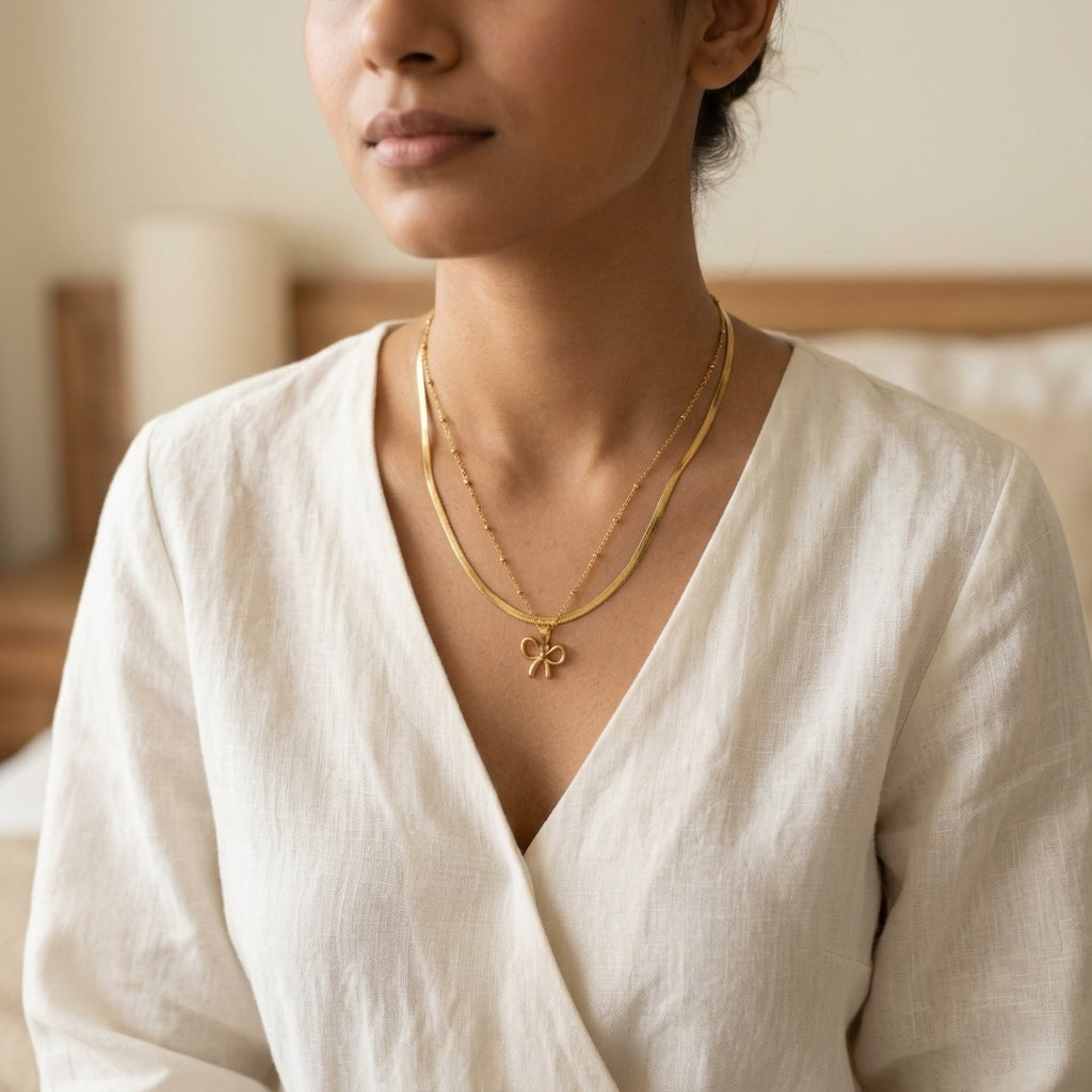 Double Layer Bow Pendant Necklace