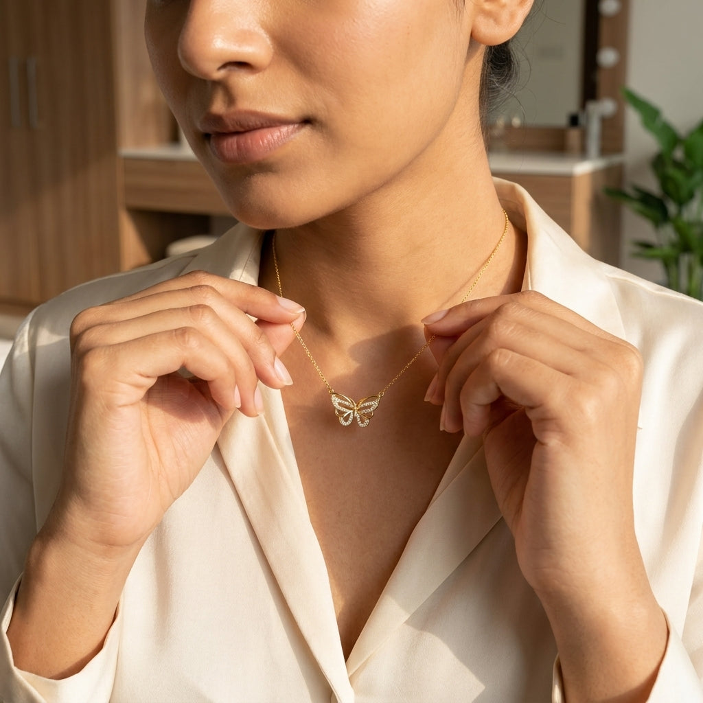 Crystal Butterfly Pendant Necklace