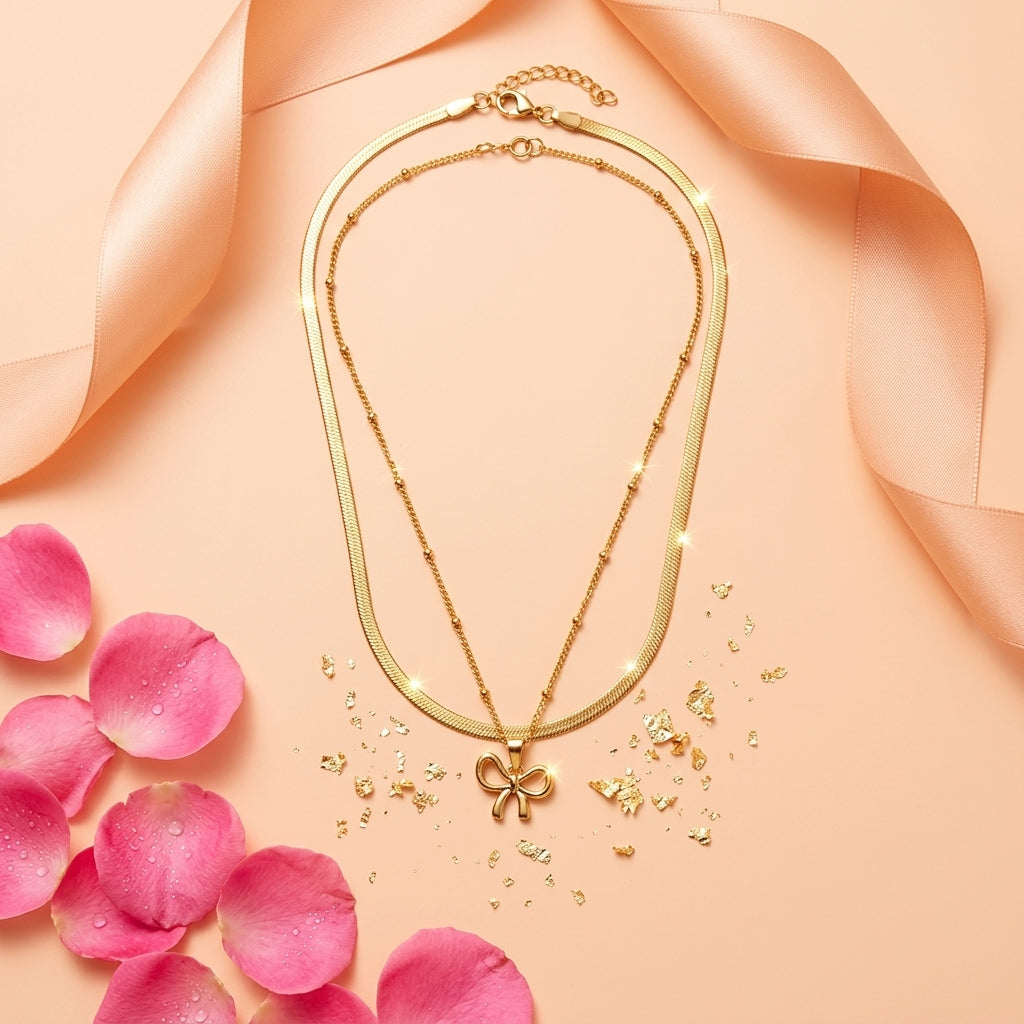 Double Layer Bow Pendant Necklace