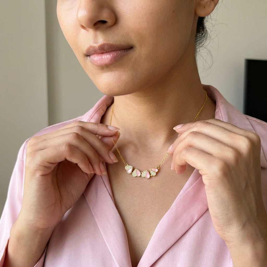 Pink Blossom Clover Pendant Necklace