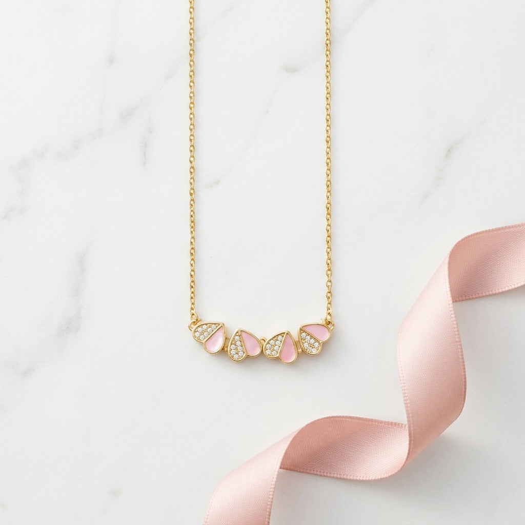 Pink Blossom Clover Pendant Necklace