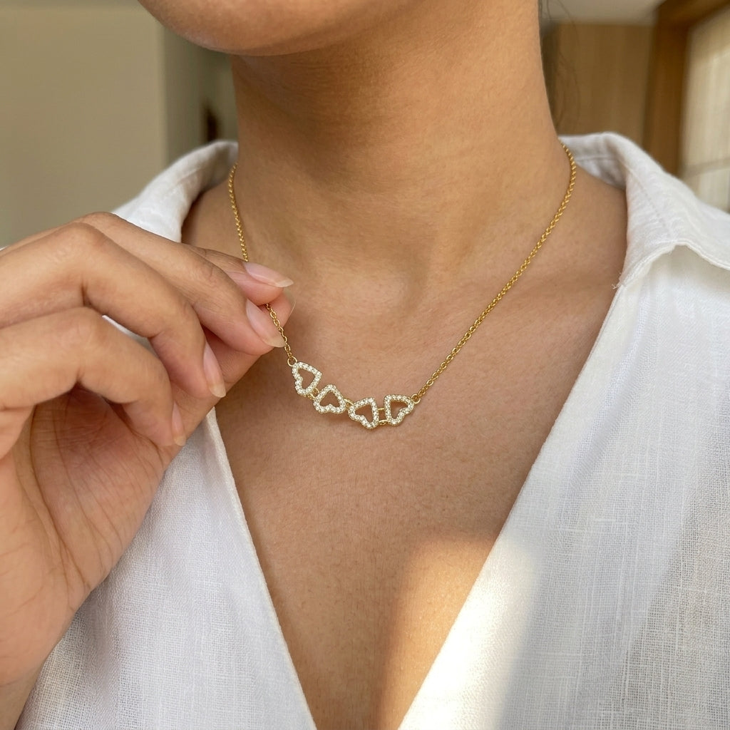 Crystal Four-Heart Clover Pendant Necklace