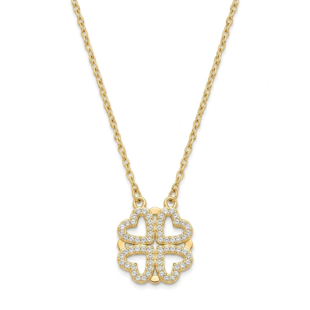 Crystal Four-Heart Clover Pendant Necklace