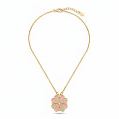 Pink Blossom Clover Pendant Necklace