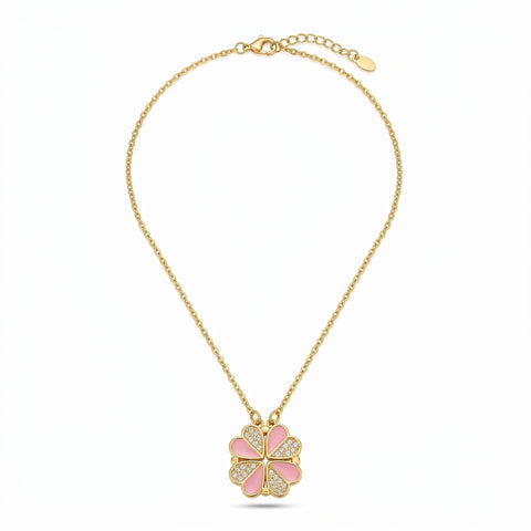 Pink Blossom Clover Pendant Necklace
