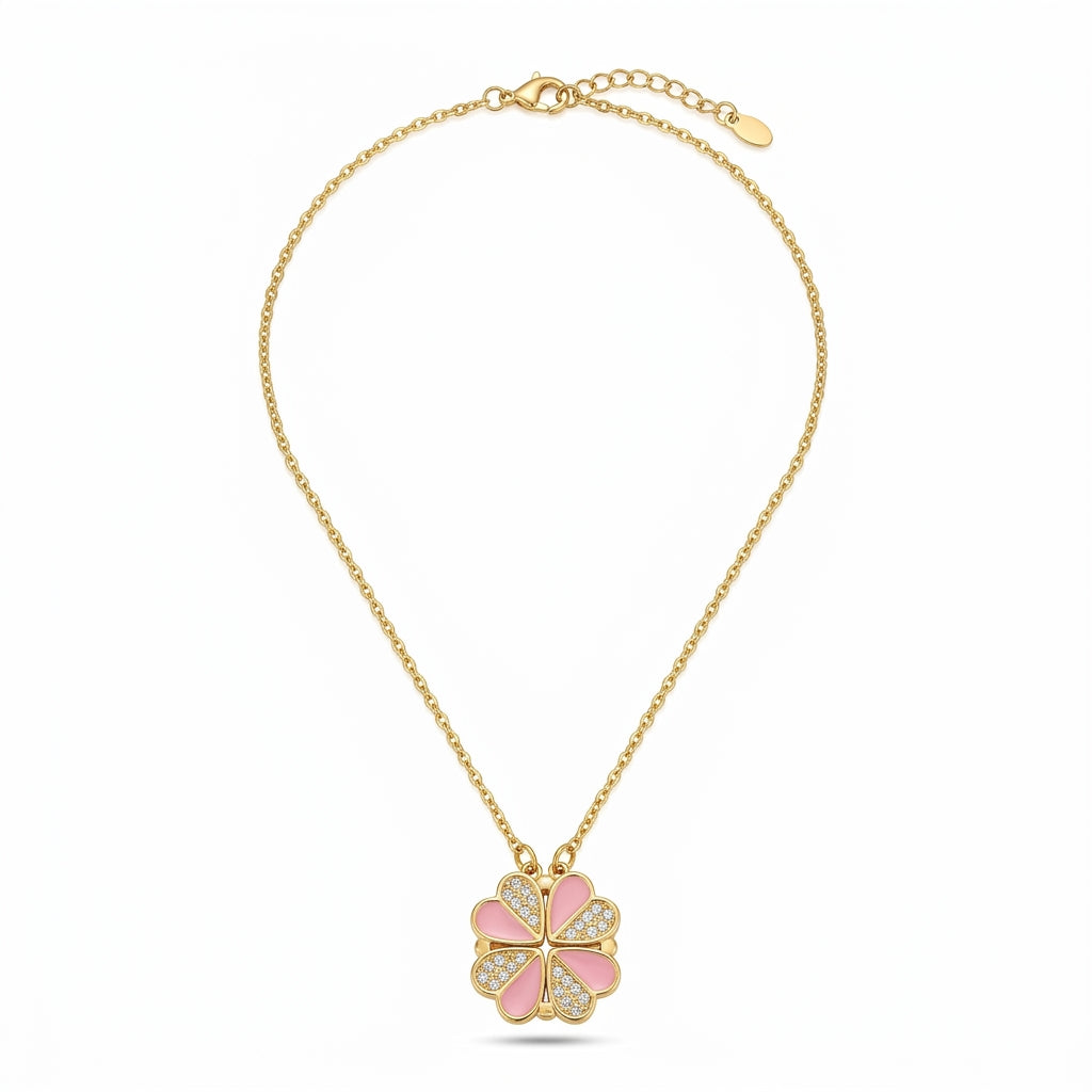 Pink Blossom Clover Pendant Necklace
